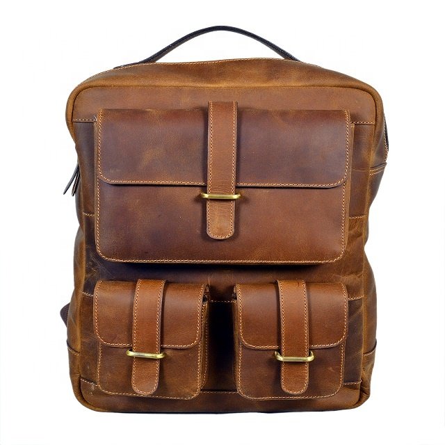 Latest Genuine Leather Laptop Backpack Vintage Style with Polyester Lining for Outdoor and Daily Use