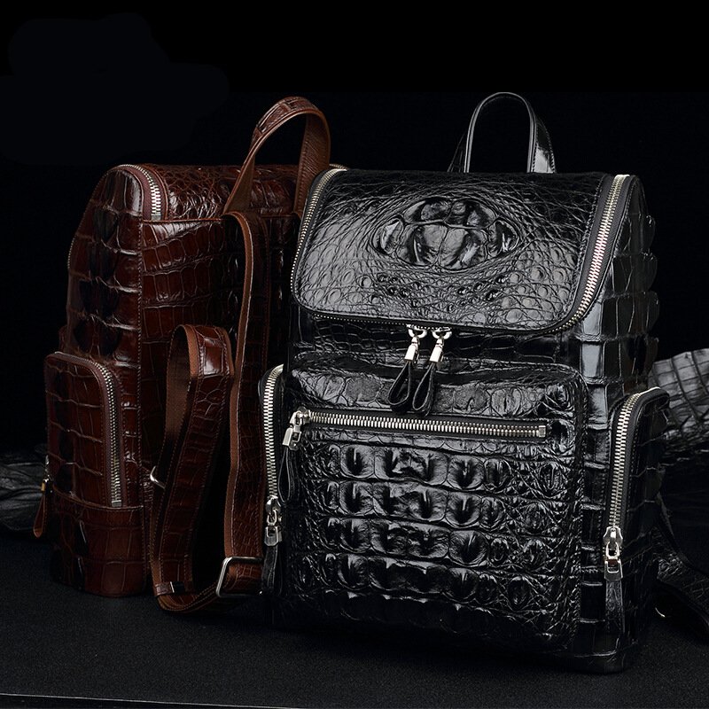 Sac A Dos Custom Logo Luxury Casual Durable Designer Men Genuine Crocodile Skin Leather Laptop Travel Backpack Back Bag For Men
