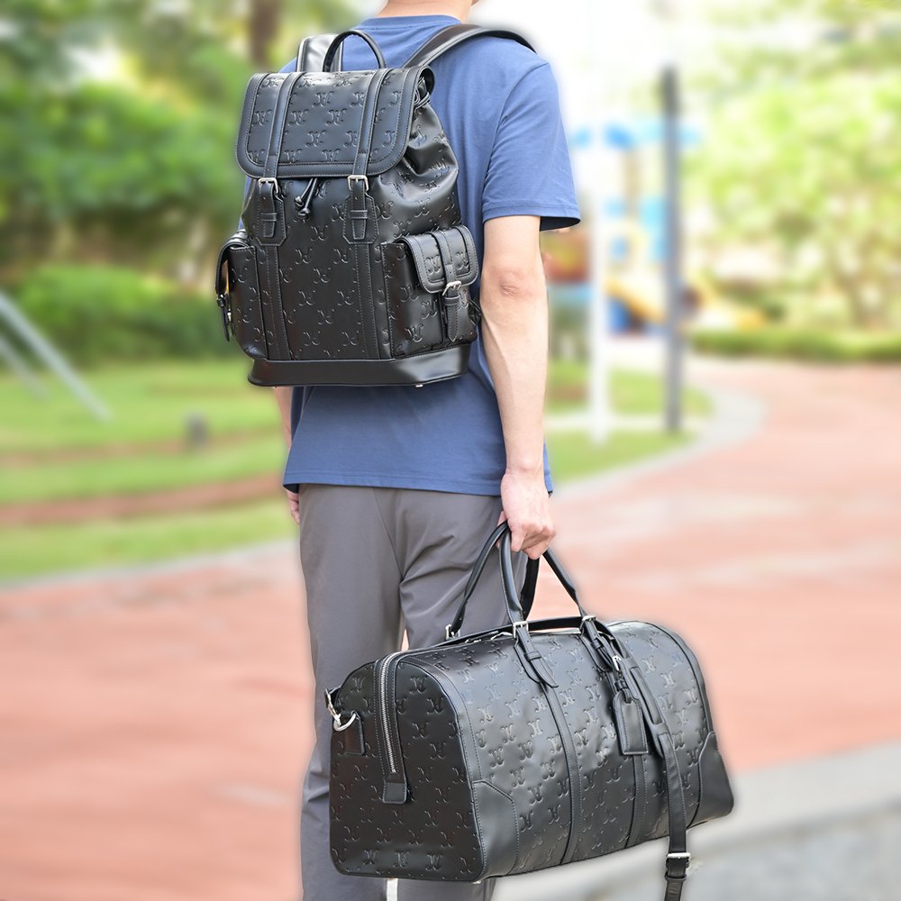 Men Style Trend Custom Logo Embossed Travel Computer Bag Vegan Leather Laptop Backpack For Men