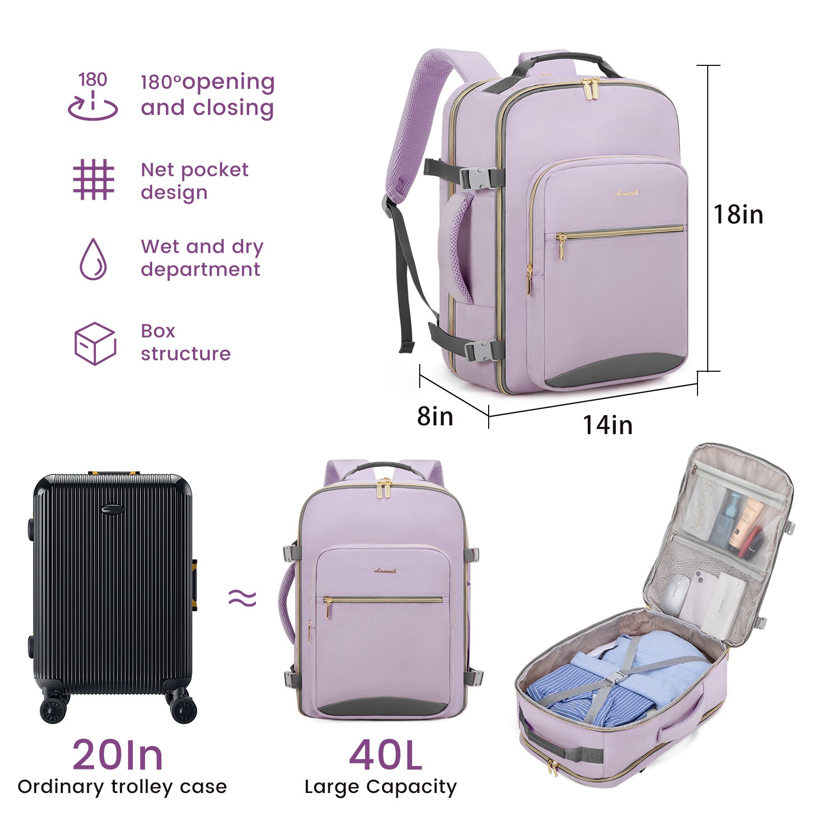 LOVEVOOK 2024 new Style Multifunctional 40L Travel laptop backpack bags large 4pc/set Fashion Business Outdoor Backpack unisex