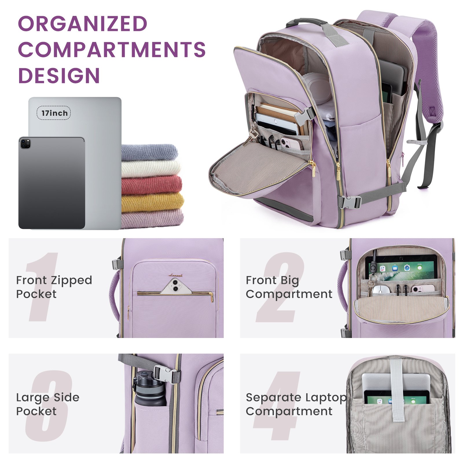 LOVEVOOK 2024 new Style Multifunctional 40L Travel laptop backpack bags large 4pc/set Fashion Business Outdoor Backpack unisex
