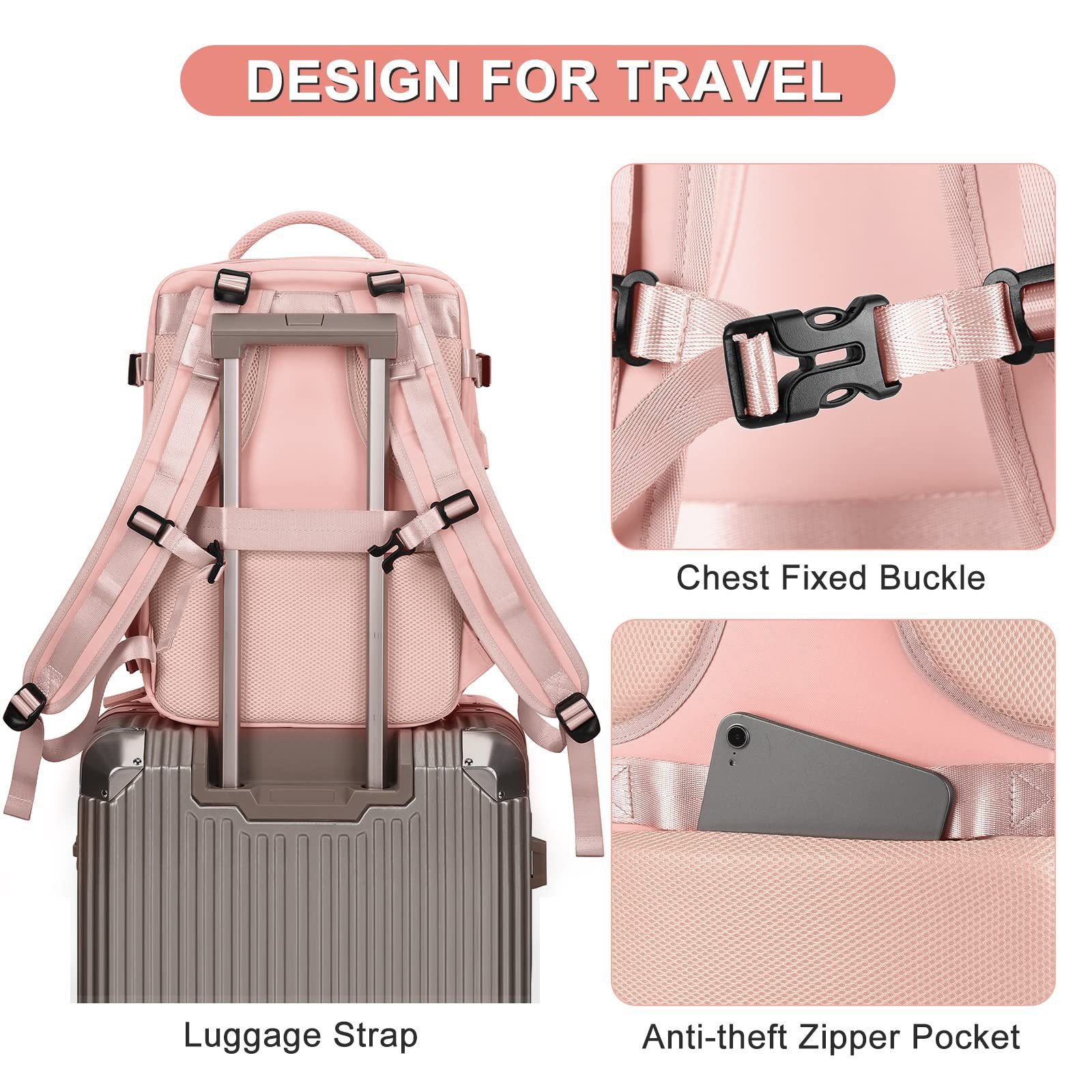 Large Capacity Lightweight Women's Business Laptop Bag Outdoor Nylon Sport Rucksack Women Travel Backpack With USB Charging Port