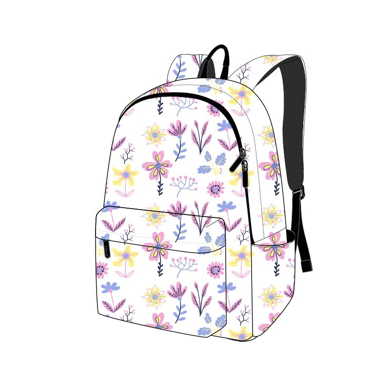 Korean Version Flowers Leaves Pattern School Bag Laptop Compartment Leisure Backpack For Teen Girls