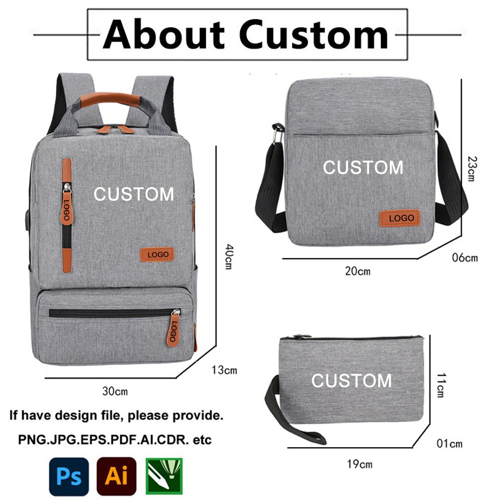Factory Custom Logo Wholesale School Students Backpack Waterproof School Bags For Laptop Backpack Set computer bag set with logo