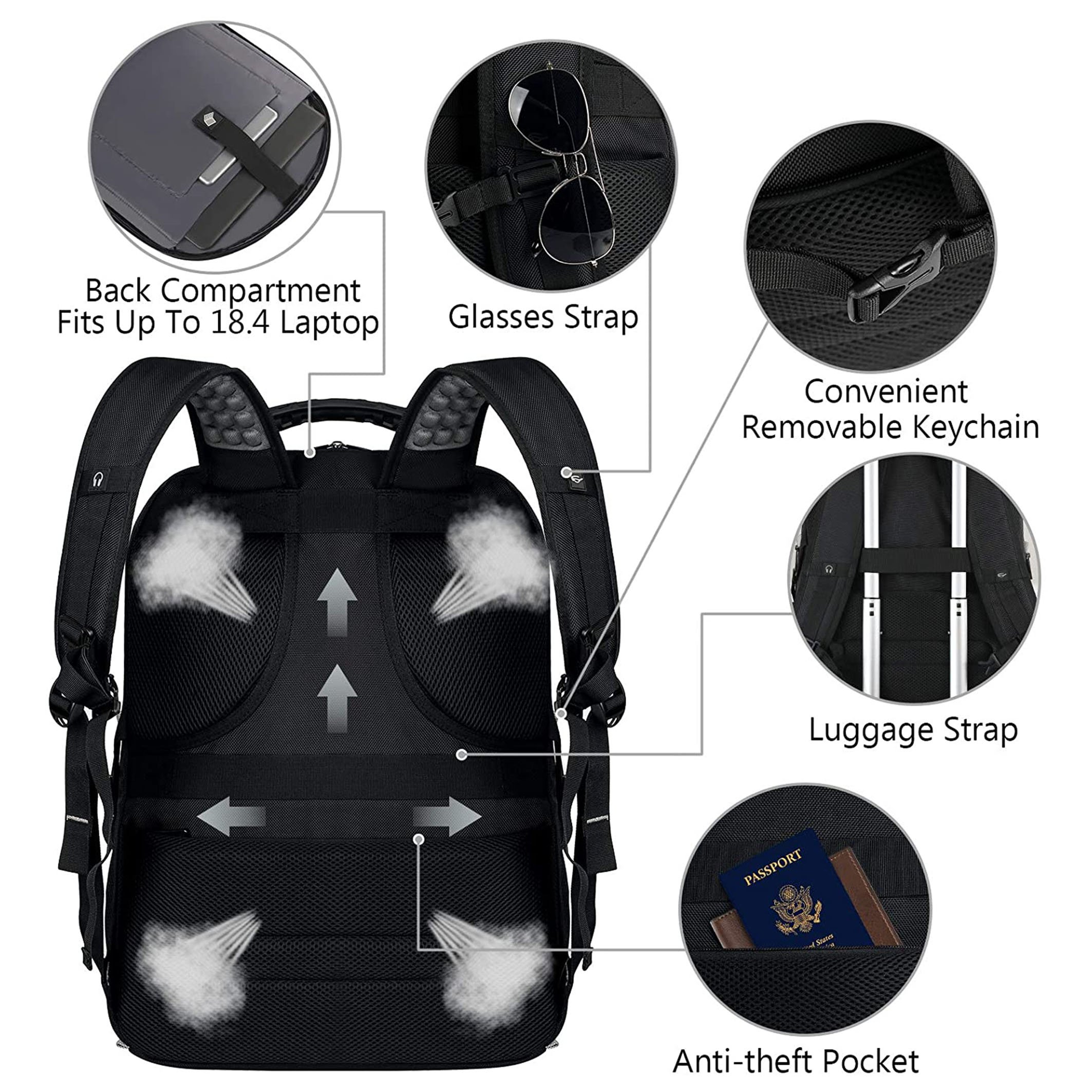 Anti Theft Laptop Backpack with USB Charger Port for Men 55L Extra Large Laptops Backpack