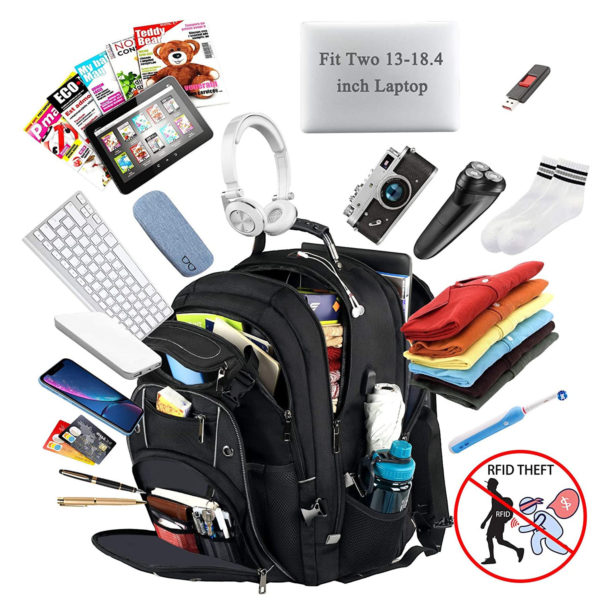 Anti Theft Laptop Backpack with USB Charger Port for Men 55L Extra Large Laptops Backpack