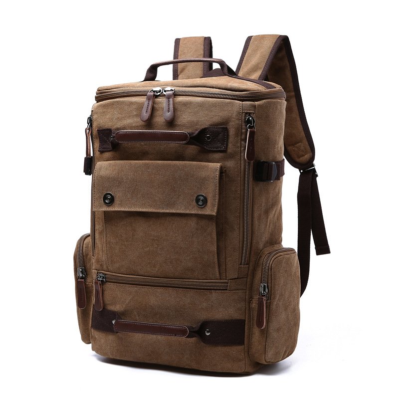 School Big Capacity Laptop Canvas Cotton Backpack Khaki Canvas Backpack Brown Top Rucksack Retro Unisex Travel Canvas Daypack
