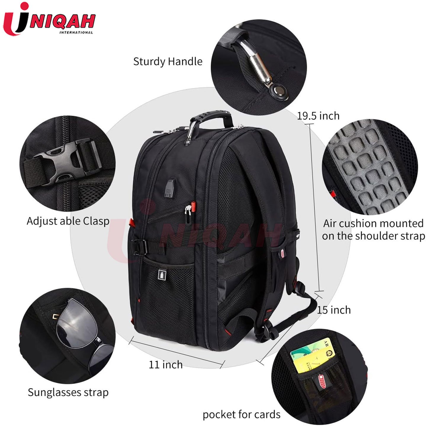 Extra Large 52L Travel Laptop Backpack with USB Charging Port, College Backpack Airline Approved Business Work Bag Black