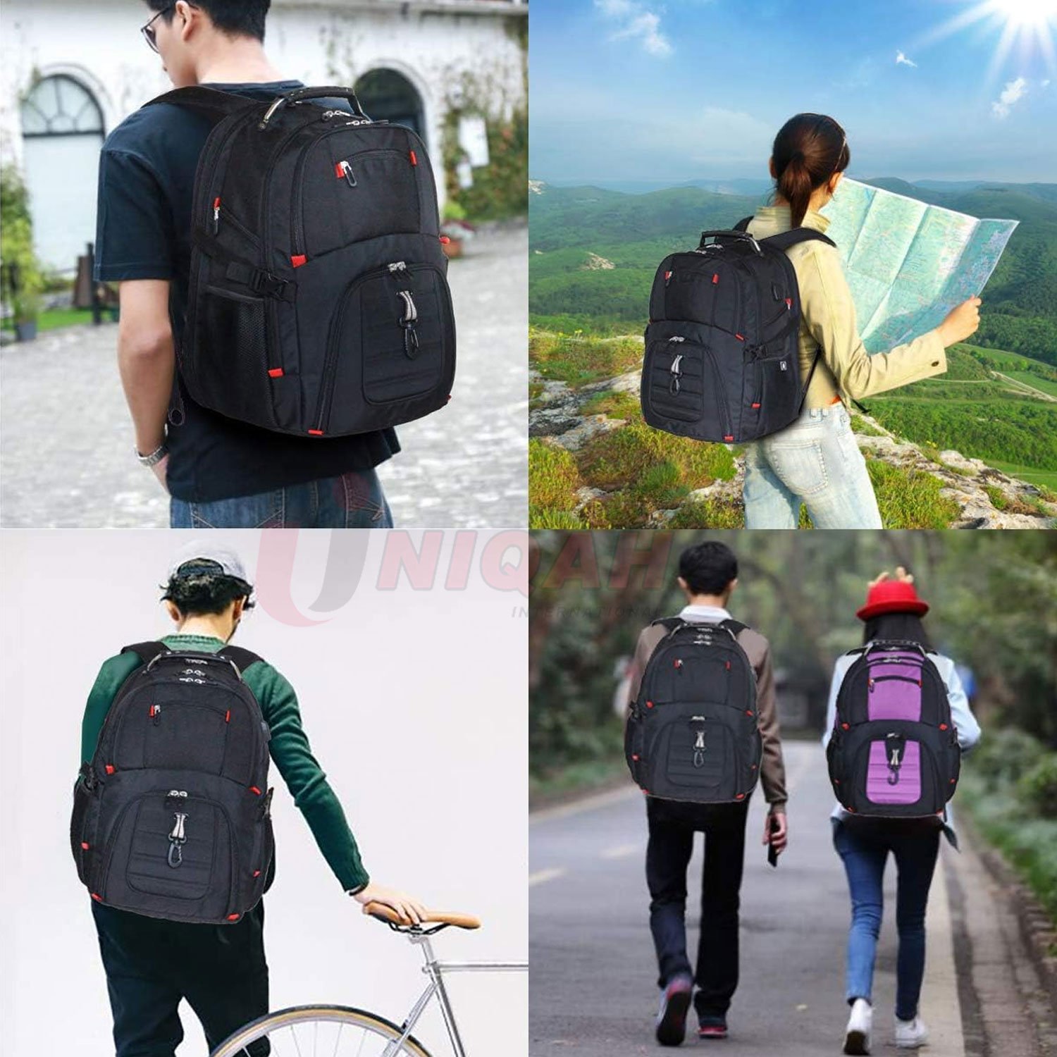 Extra Large 52L Travel Laptop Backpack with USB Charging Port, College Backpack Airline Approved Business Work Bag Black