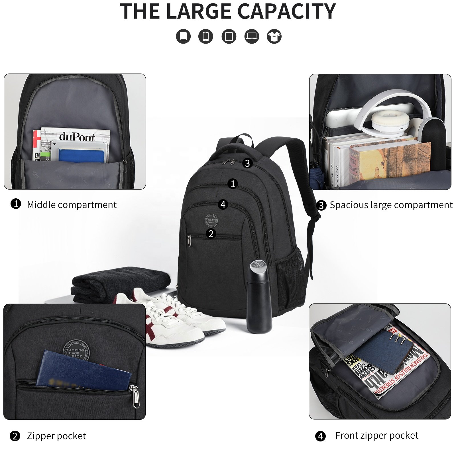 Aoking backpack manufacturer Wholesale promotional cheap polyester custom logo gift shockproof laptop bag large school backpack