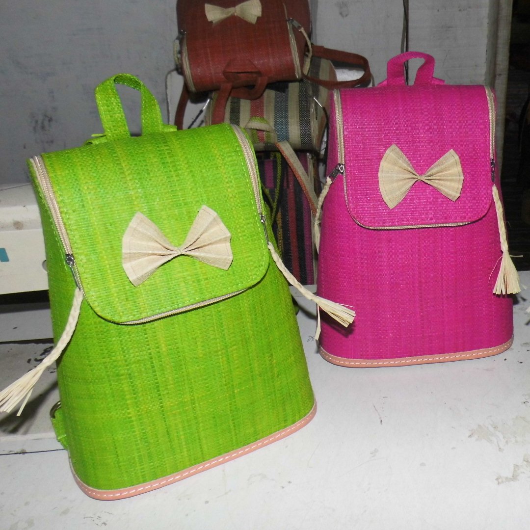 girls colorful raffia crossbody school backpack bag long strap cotton fabric lining snap button closure