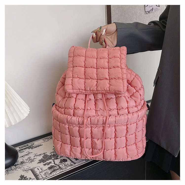 Custom logo puffy Simple design casual women backpack for students travel Luggage laptop backpack Drawstring bag for winter