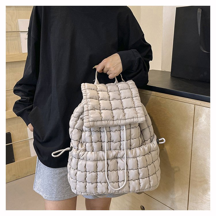 Custom logo puffy Simple design casual women backpack for students travel Luggage laptop backpack Drawstring bag for winter