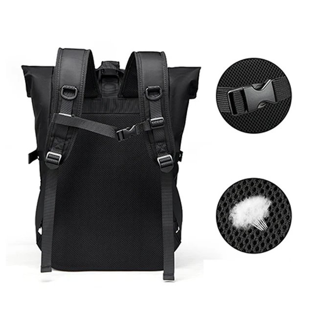 BSCI custom Luxury roll top backpack office computer bag laptop backpackp Leisure black nylon laptop unisex rolltop backpack