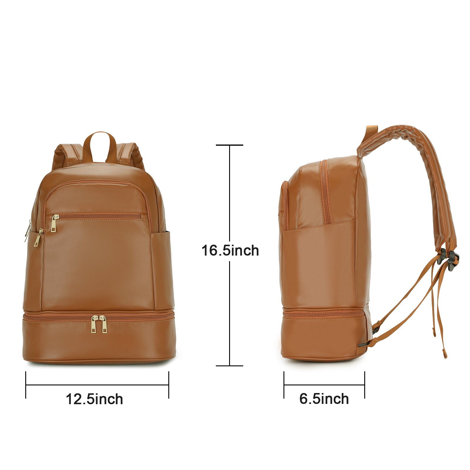 OEM Brown PU Leather Waterproof Travel Backpack with Shoes Compartment Business Laptop Backpack Bags for men