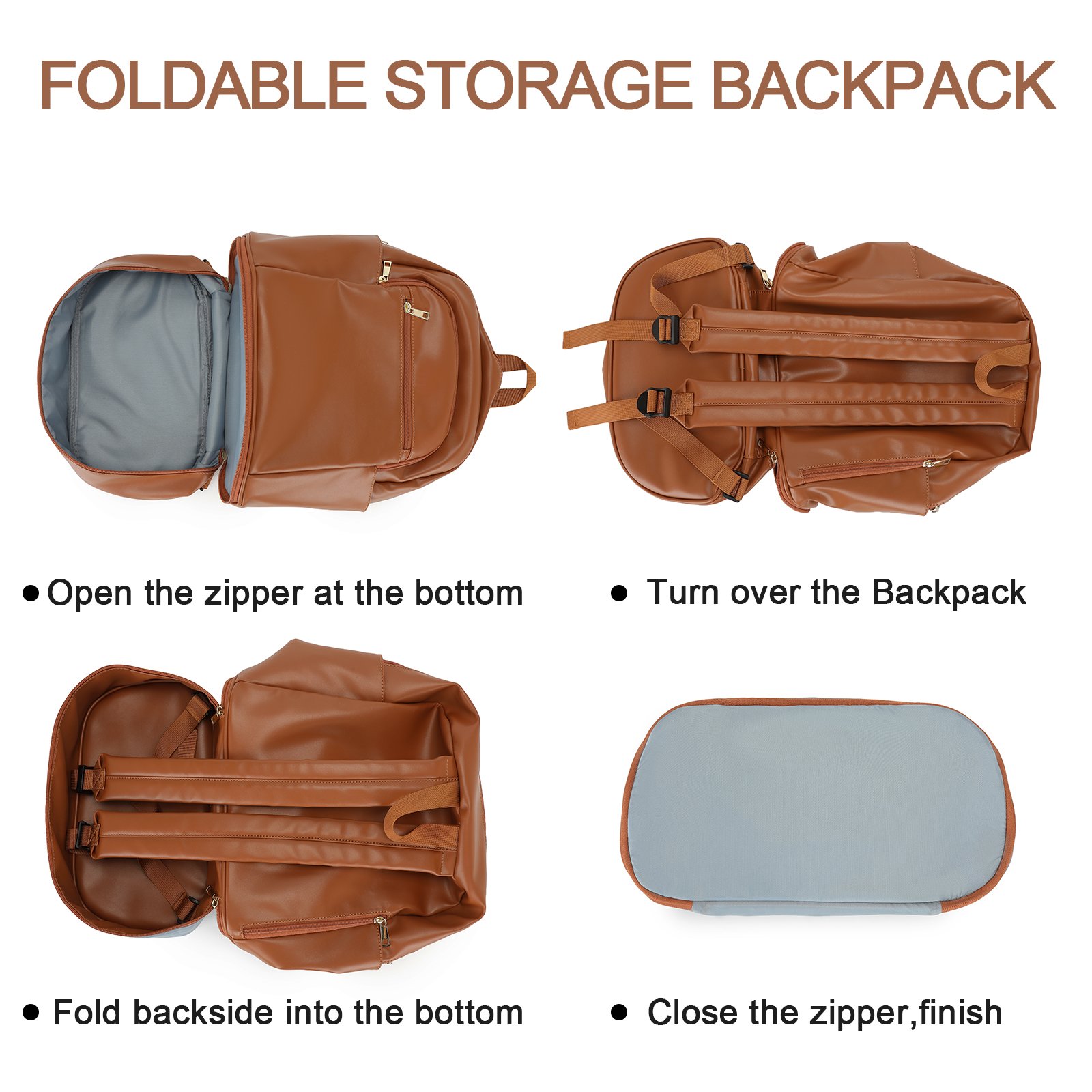OEM Brown PU Leather Waterproof Travel Backpack with Shoes Compartment Business Laptop Backpack Bags for men