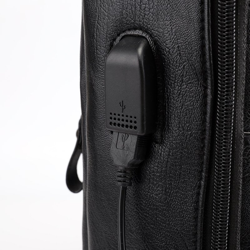 Hot Selling Business Waterproof 15.6 Inch Laptop Backpack Slim Smart USB PU Leather Bags For Men