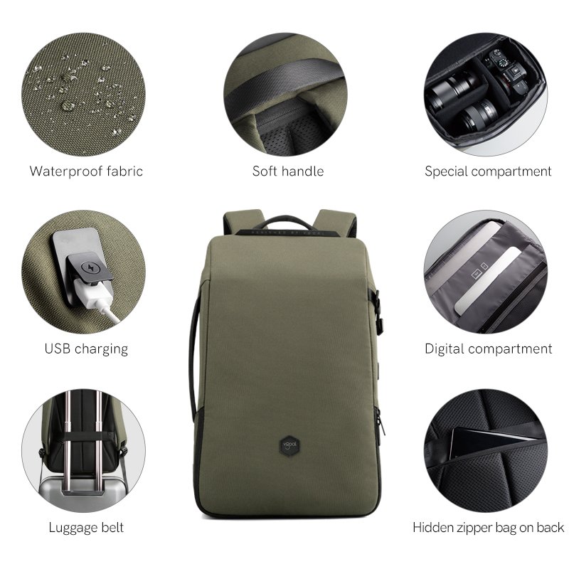 Trending recycled Rpet anti theft custom camera laptop backpack men waterproof backpack with USB charging prot