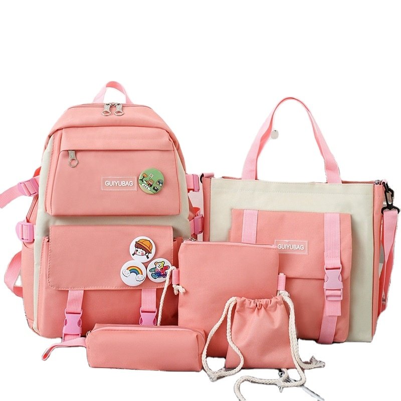 5 pcs set teen backpack Women Laptop Backpack Canvas School Bags For Teenage Girls Kawaii College Student Kids Book Bag Rucksack
