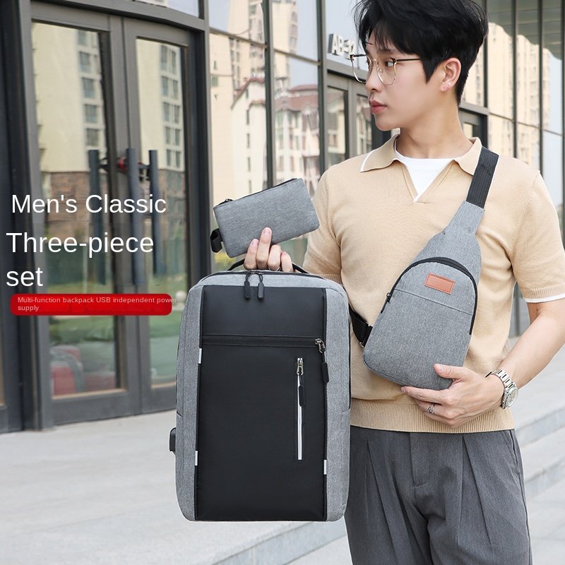 Wholesale Laptop Backpack Three-piece Business Bag Usb Sports Backpack Business Computer Bag Travel Backpack