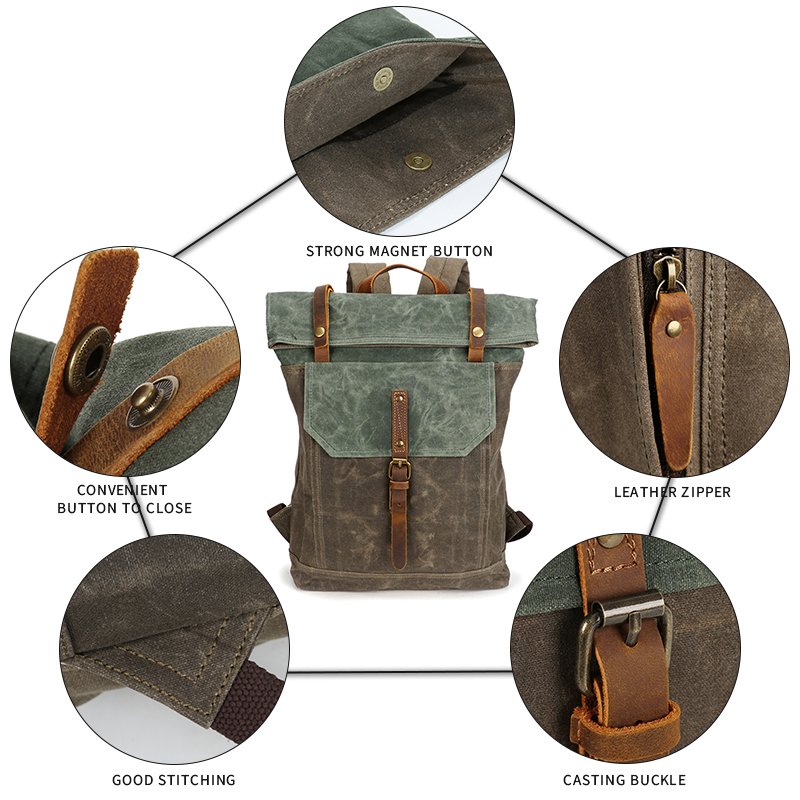 Custom High Quality Outdoor Travel Hiking Vintage Camping Back Pack Men Laptop Rucksack Waxed Canvas Bag Backpack