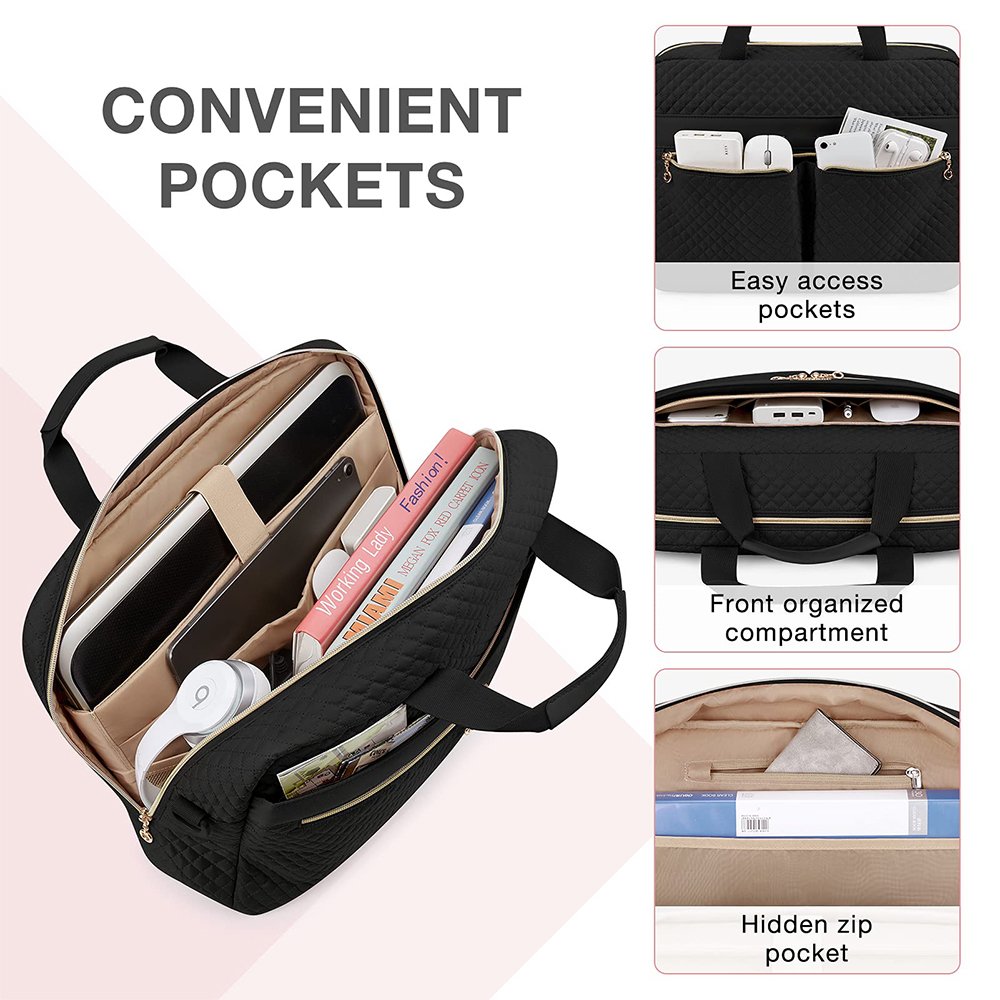 BSCI custom Laptop Bag 15.6/17.3 Inch Briefcase for Women Large Laptop Case Computer Bag Office Travel Business Black