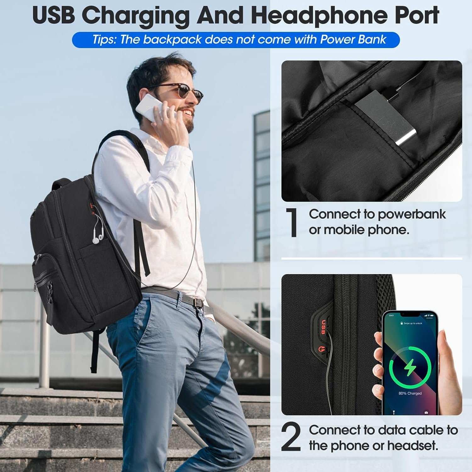 YOUK Waterproof USB Port Laptop Backpack for Men and Women Comfortable Shoulder Carry on for Work College Business Travel Study