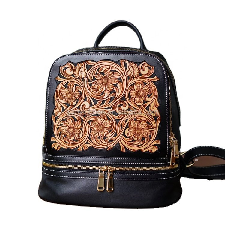 Fashionable retro totem elegant custom hand carved shoulder bag for mom genuine leather women's bags laptop backpack