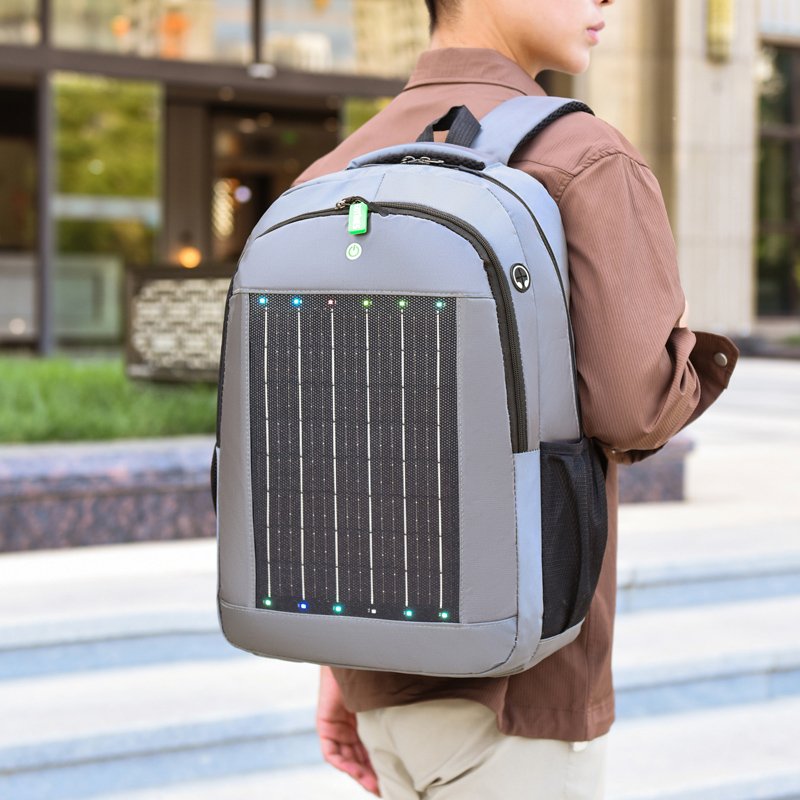 Custom logo trendy solar panel luminous LED laptop backpack sports leisure waterproof Safe travel Oxford men's bags with usb