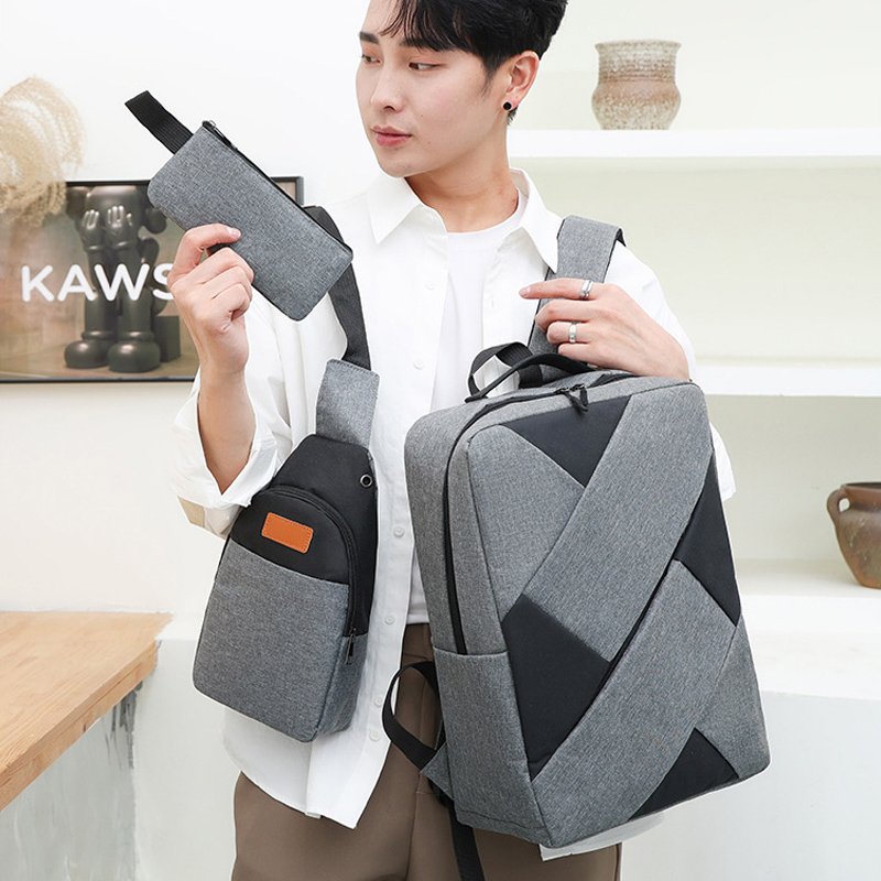New design fashion multifunctional usb charging 3pcs school backpack set 3 in1 book bags for high school Men 3pcs backpack set