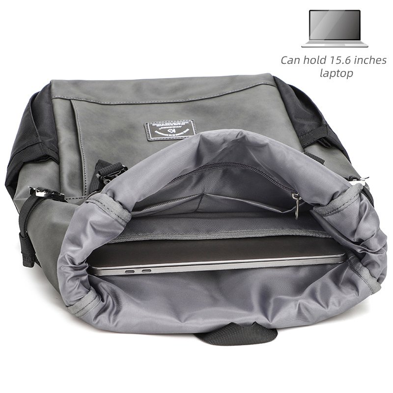 KOOGER Fashion Travel Laptop Backpacks Waterproof Unisex Oxford PU Leather Roll top Backpack for Men Women