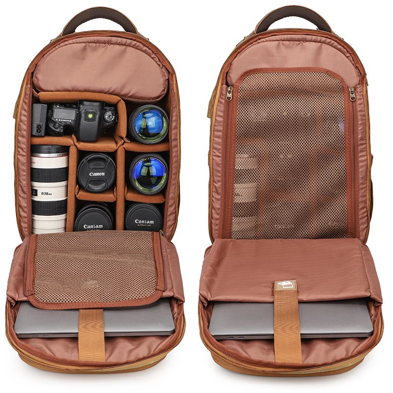Vintage Waxed Canvas Waterproof Large Video Backpack Digital Gear Camera Bags for Photography Laptop Backpack with USB Port