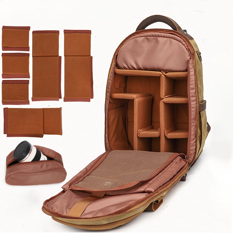 Vintage Waxed Canvas Waterproof Large Video Backpack Digital Gear Camera Bags for Photography Laptop Backpack with USB Port