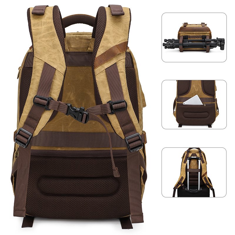 Vintage Waxed Canvas Waterproof Large Video Backpack Digital Gear Camera Bags for Photography Laptop Backpack with USB Port