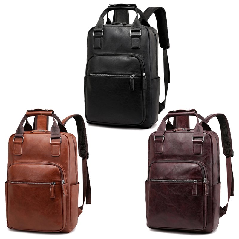 2020 England style classic design high quality 17 inches multi-function waterproof PU leather school laptop backpack bag