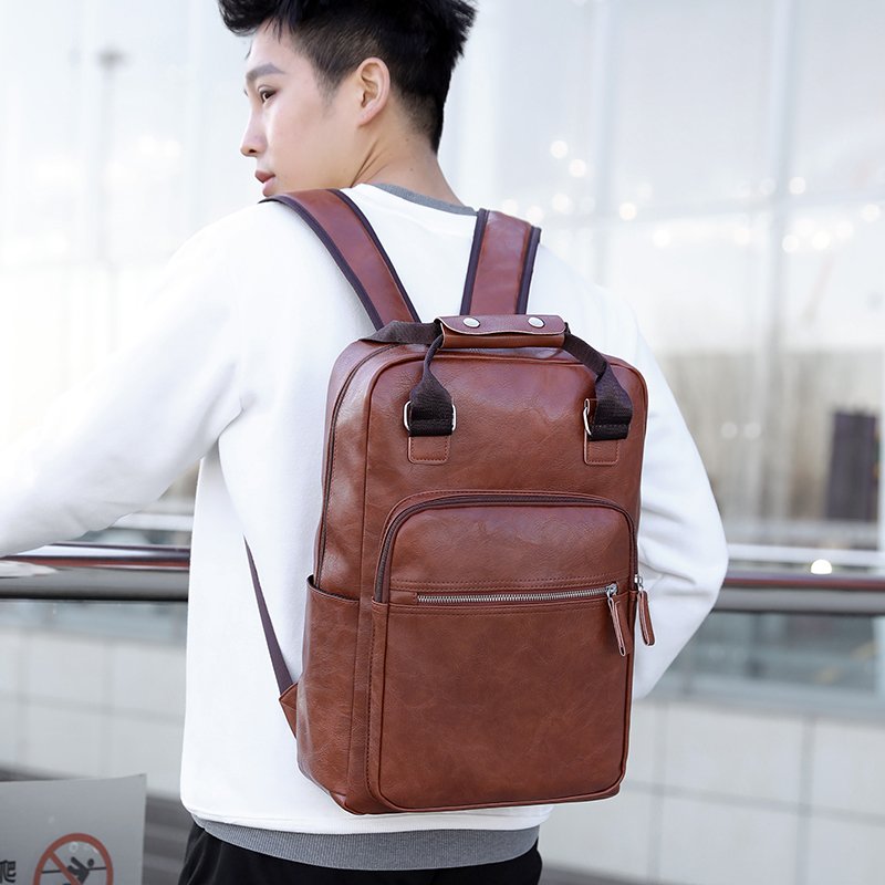 2020 England style classic design high quality 17 inches multi-function waterproof PU leather school laptop backpack bag