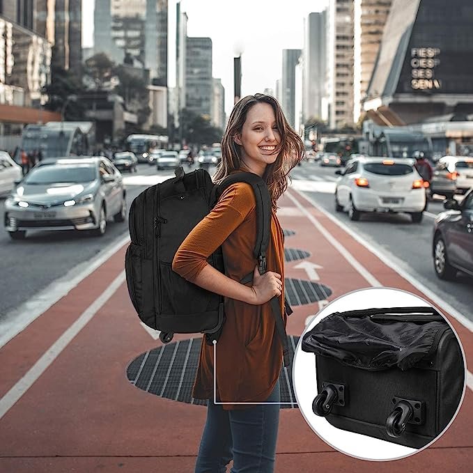 Rolling Backpack with 4 Wheels 17 inch Travel Laptop Backpack Large Wheeled Backpacks Water Resistant Luggage Suitcase Bag