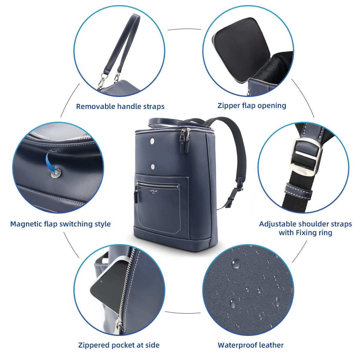 LAPOLAR Custom Wholesale Large Capacity Business Travel Laptop Backpack, 15.6 inch Computer Bag Flap Backpack