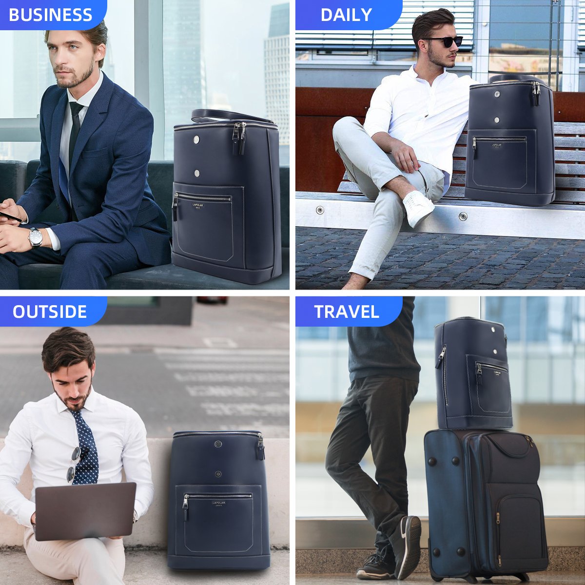 LAPOLAR Custom Wholesale Large Capacity Business Travel Laptop Backpack, 15.6 inch Computer Bag Flap Backpack