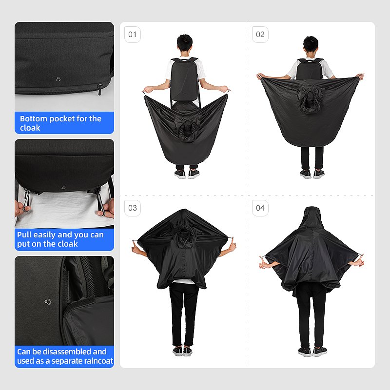 Mark Ryden USB charging laptop backpack bag Emergency raincoat design business backpack MR9405YY_00