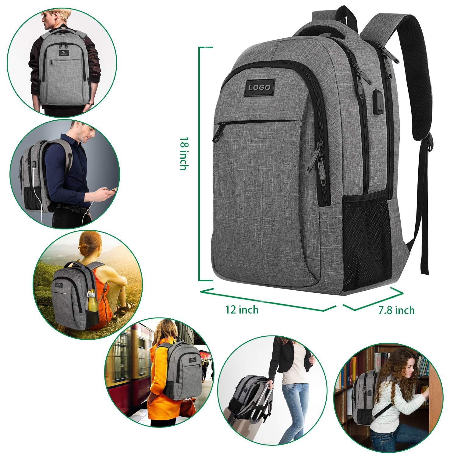 Wisdomoffic Travel Laptop Backpack Business Notebook Bag With USB Charging Port Custom Waterproof Laptop Backpacks For Women Men