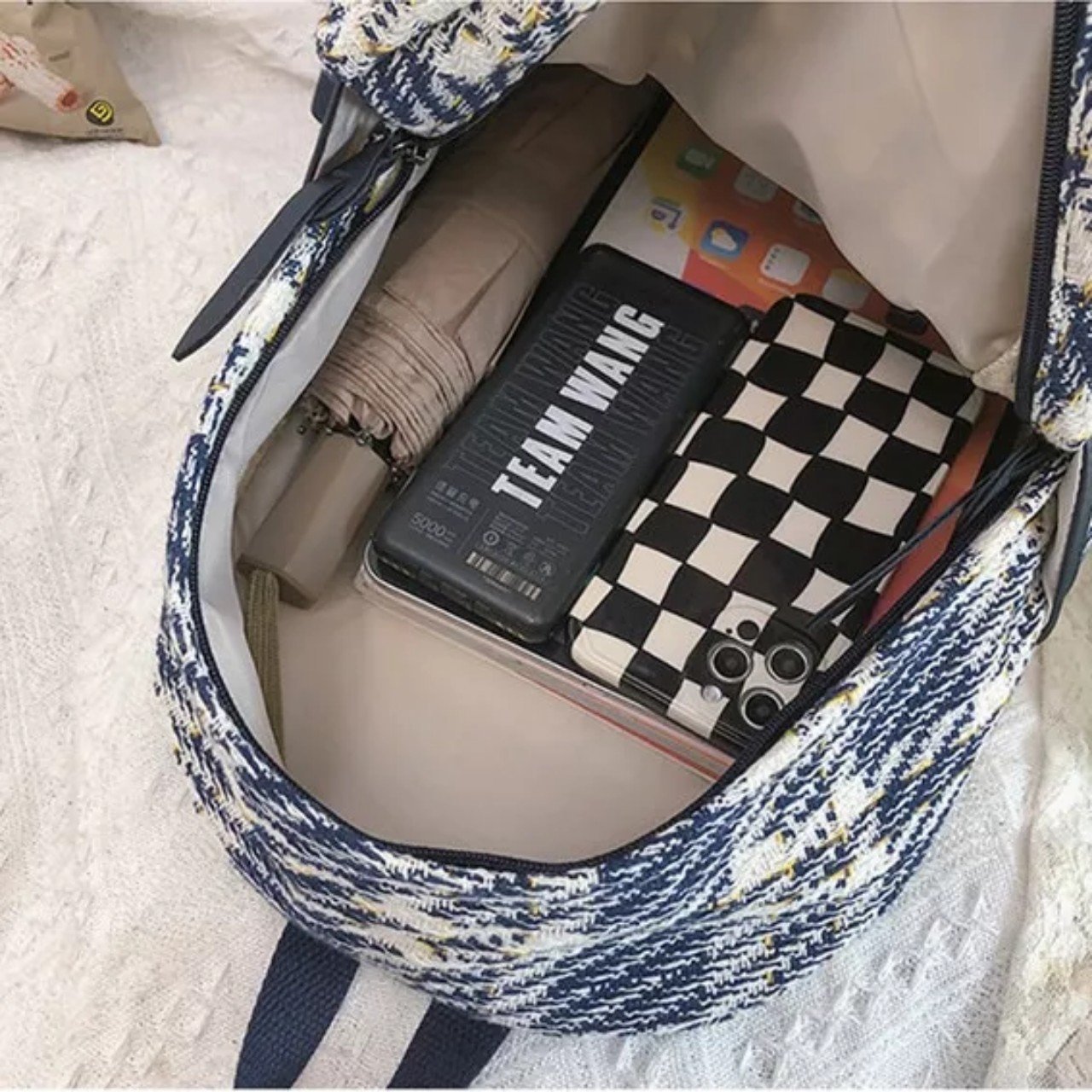 ODM OEM Checker texture grid lady mini backpack for woman hot trend waterproof and Anti-Theft feature wholesale