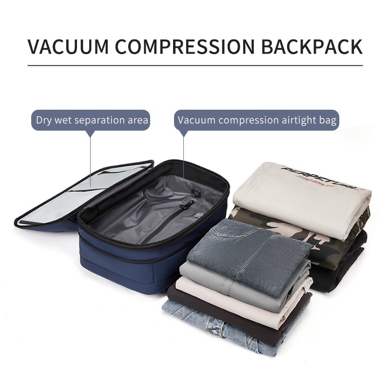 Large Capacity Custom Vacuum Compression Waterproof Laptop Backpack Men Business Style Strap USB Travel Essentials Backpacking