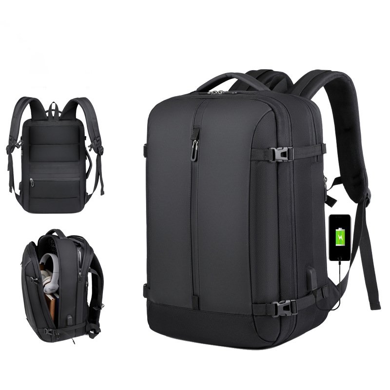 men multi-layer Expandable black business backpack with usb charging port Oxford large capacity travel hiking mountain backpack