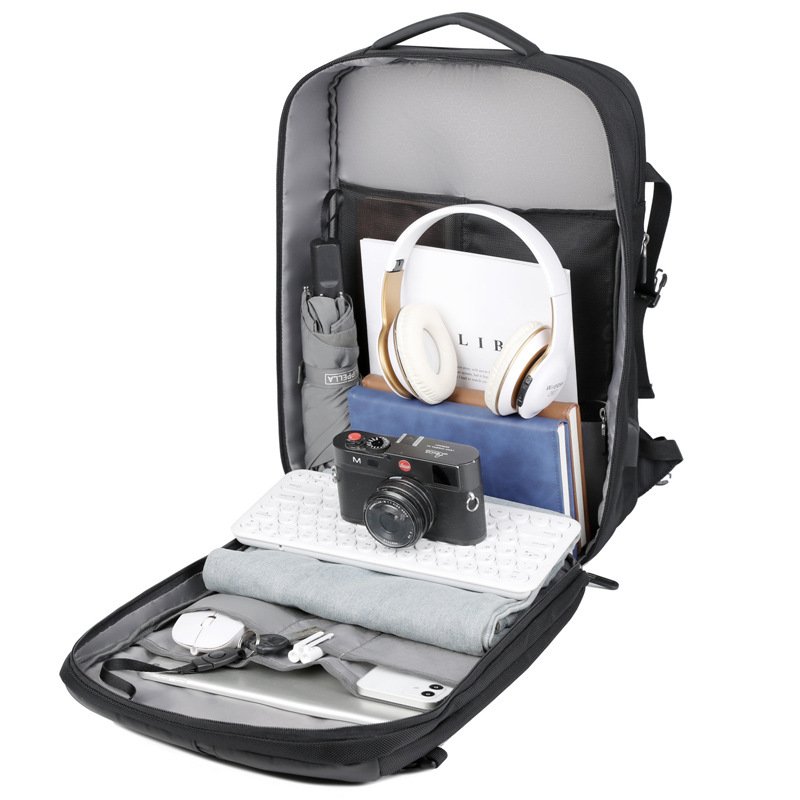 men multi-layer Expandable black business backpack with usb charging port Oxford large capacity travel hiking mountain backpack