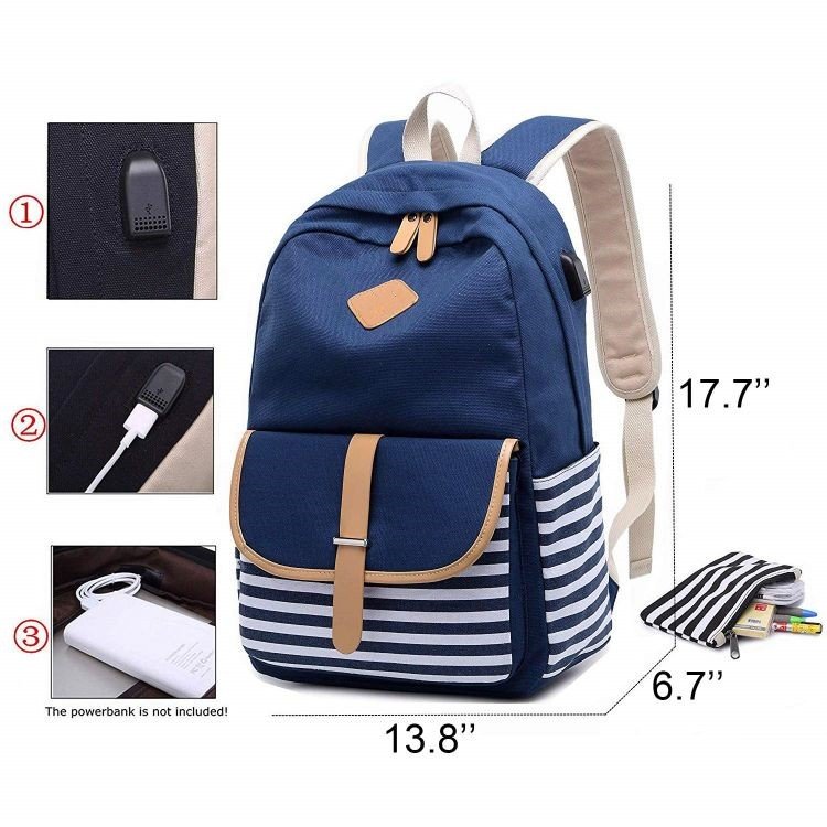 15.6 Inch Laptop Backpack With USB For Teens Durable Women Computer Backpacks Ladies Waterproof Canvas Black Bookbags