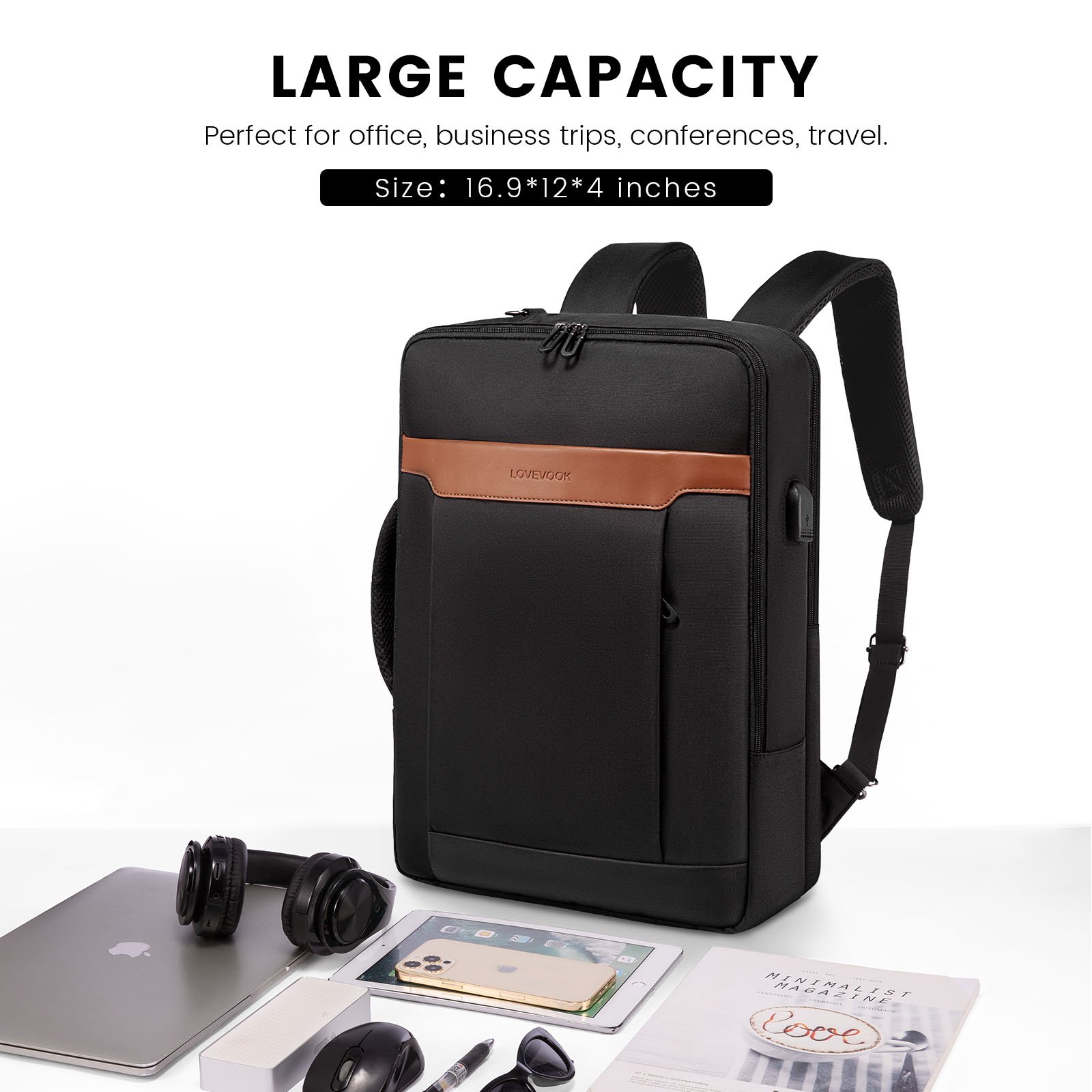 LOVEVOOK 2023 custom Multi-function 3 in 1 Men's Messenger Bag Business Briefcases fit 15.6 Travel Office Laptop bags backpacks