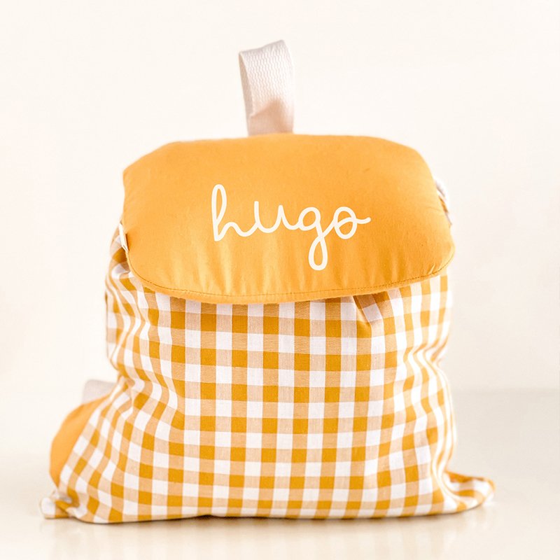 Customizable Gingham Canvas Backpacks Cute Outdoor Travel Women Purse Laptop Backpack