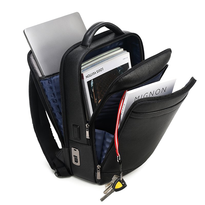 2023 Top Seller Custom OEM Genuine Leather Backpack for Men Anti-Theft Smart Fingerprint Lock Laptop Backpack