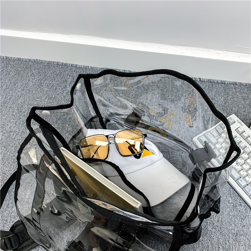 Amiqi BL404-08 Custom Durable Thicken Plastic Clear Backpack Girl Fashion Transparent PVC School Bag Women Clear Laptop Backpack